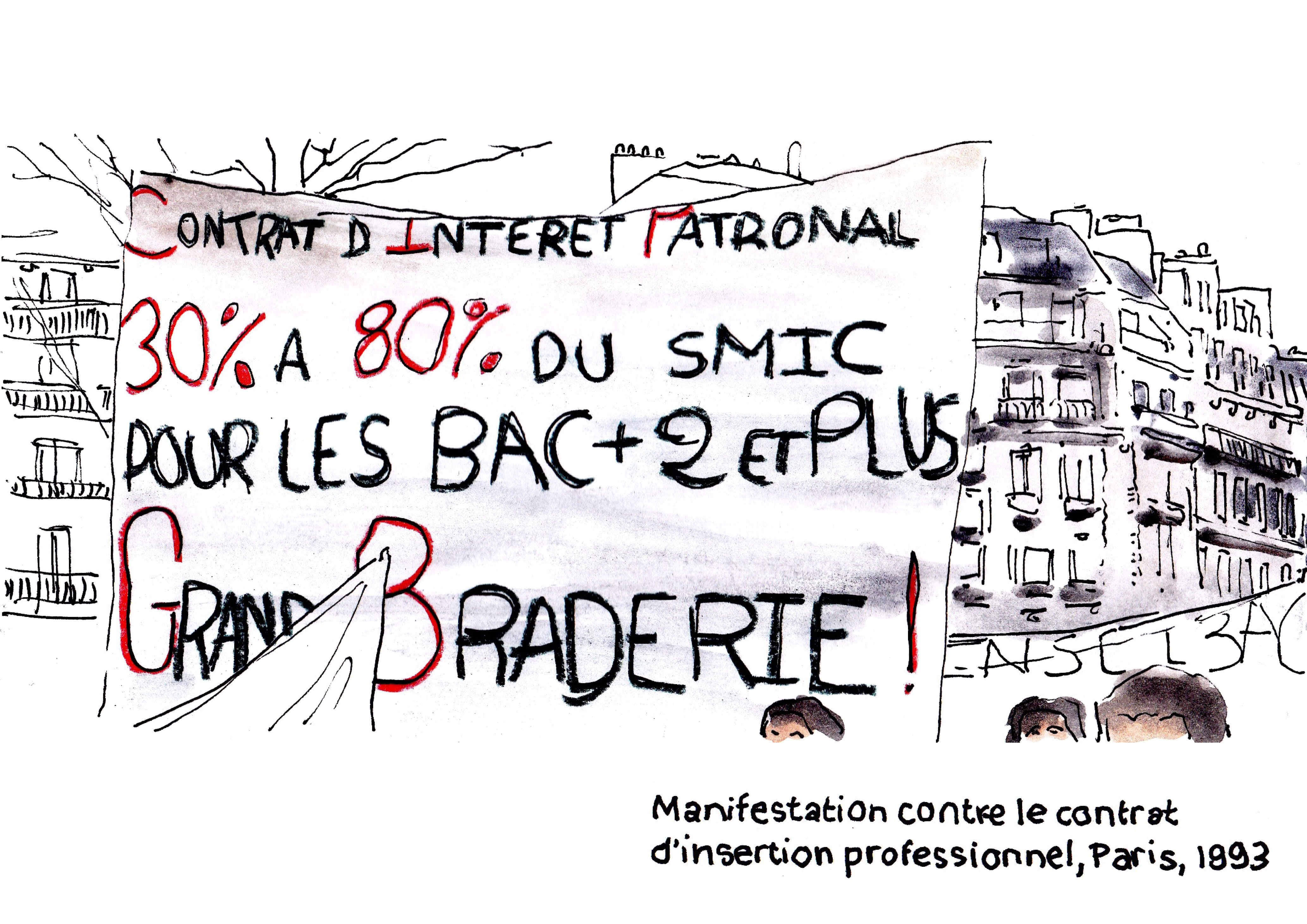 Illustrations de Manor Askenazi sur le thème de la réforme du marché du travail, de ses racines idéologiques et théoriques.