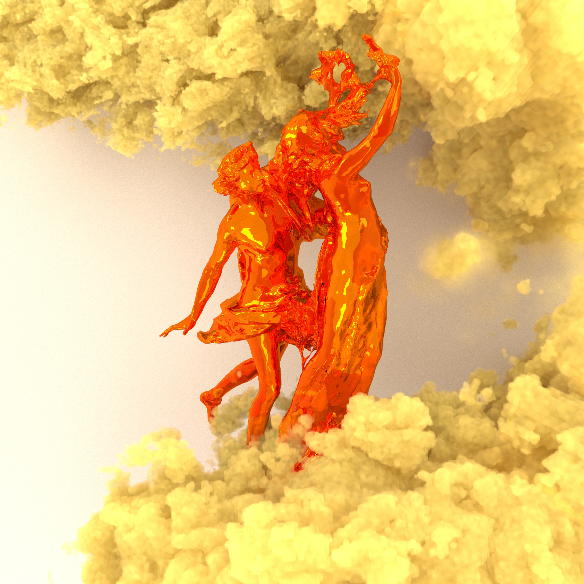 Scans 3D de statues espagnoles et catalanes par Paul Colombat. La fumée jaune-sable symbolise le soulèvement et la protestation