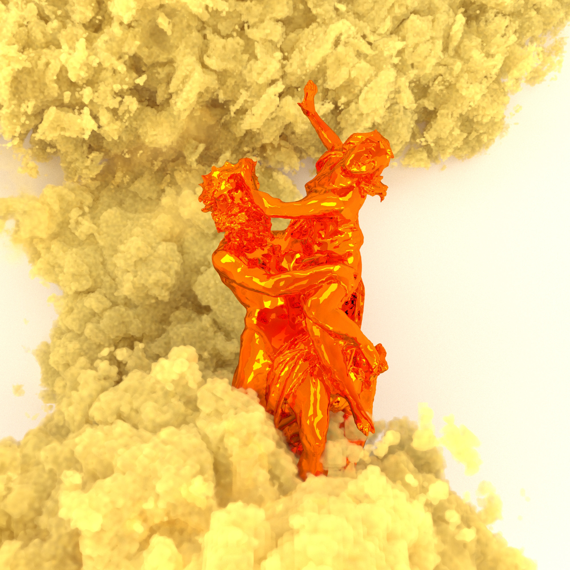 Scans 3D de statues espagnoles et catalanes par Paul Colombat. La fumée jaune-sable symbolise le soulèvement et la protestation
