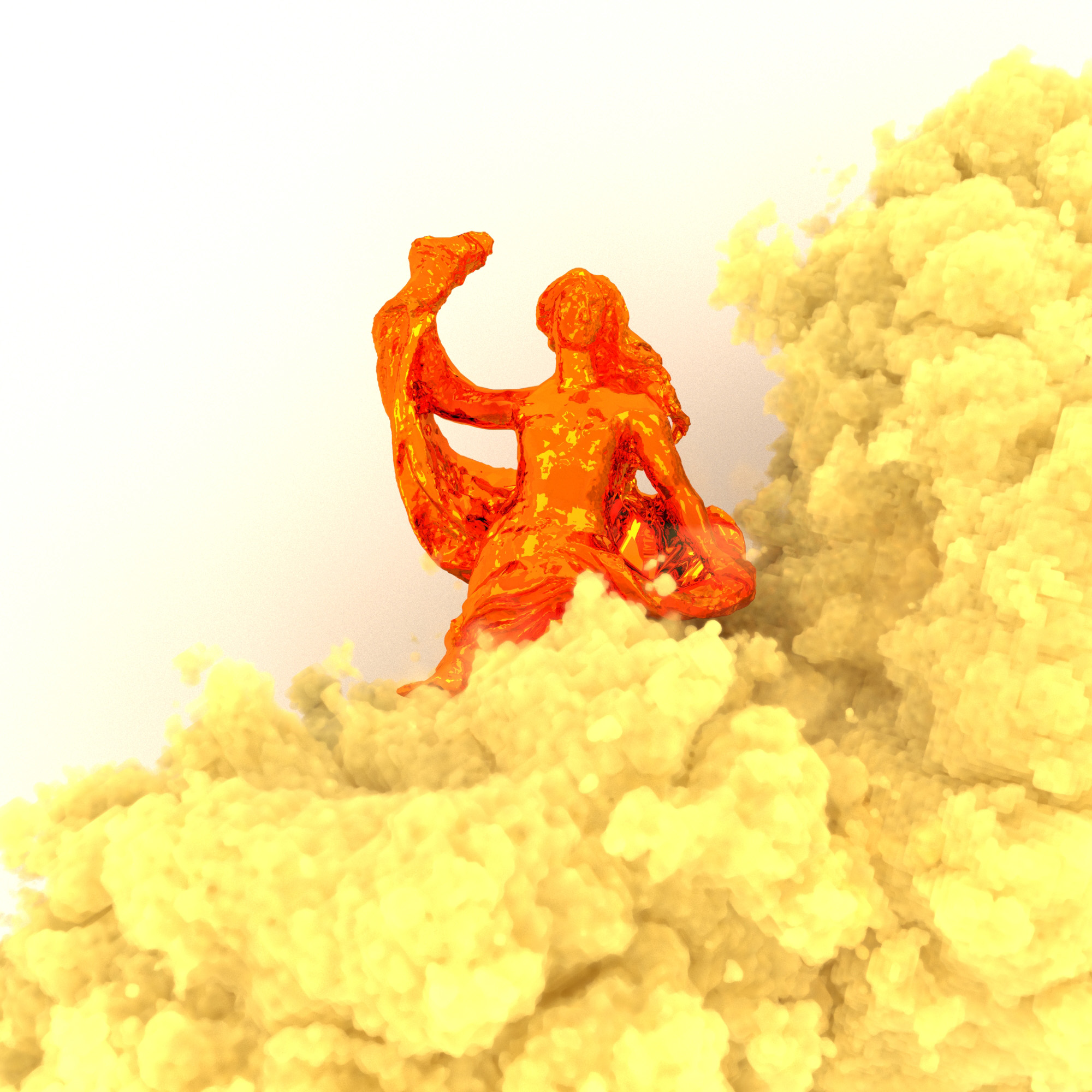 Scans 3D de statues espagnoles et catalanes par Paul Colombat. La fumée jaune-sable symbolise le soulèvement et la protestation