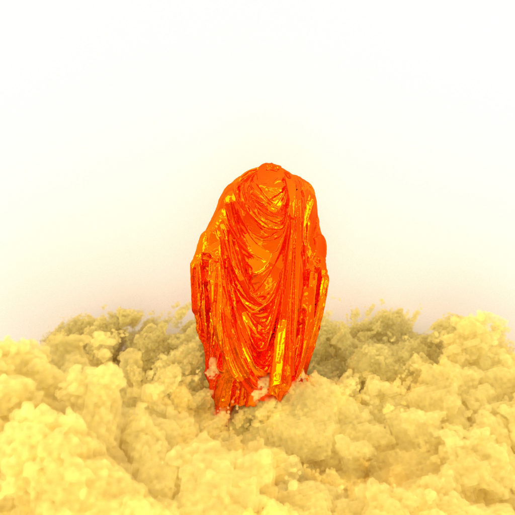 Scans 3D de statues espagnoles et catalanes par Paul Colombat. Elles représentent la Culture et l'Histoire du pays. La fumée jaune La fumée jaune-sable symbolise le soulèvement et la protestation.