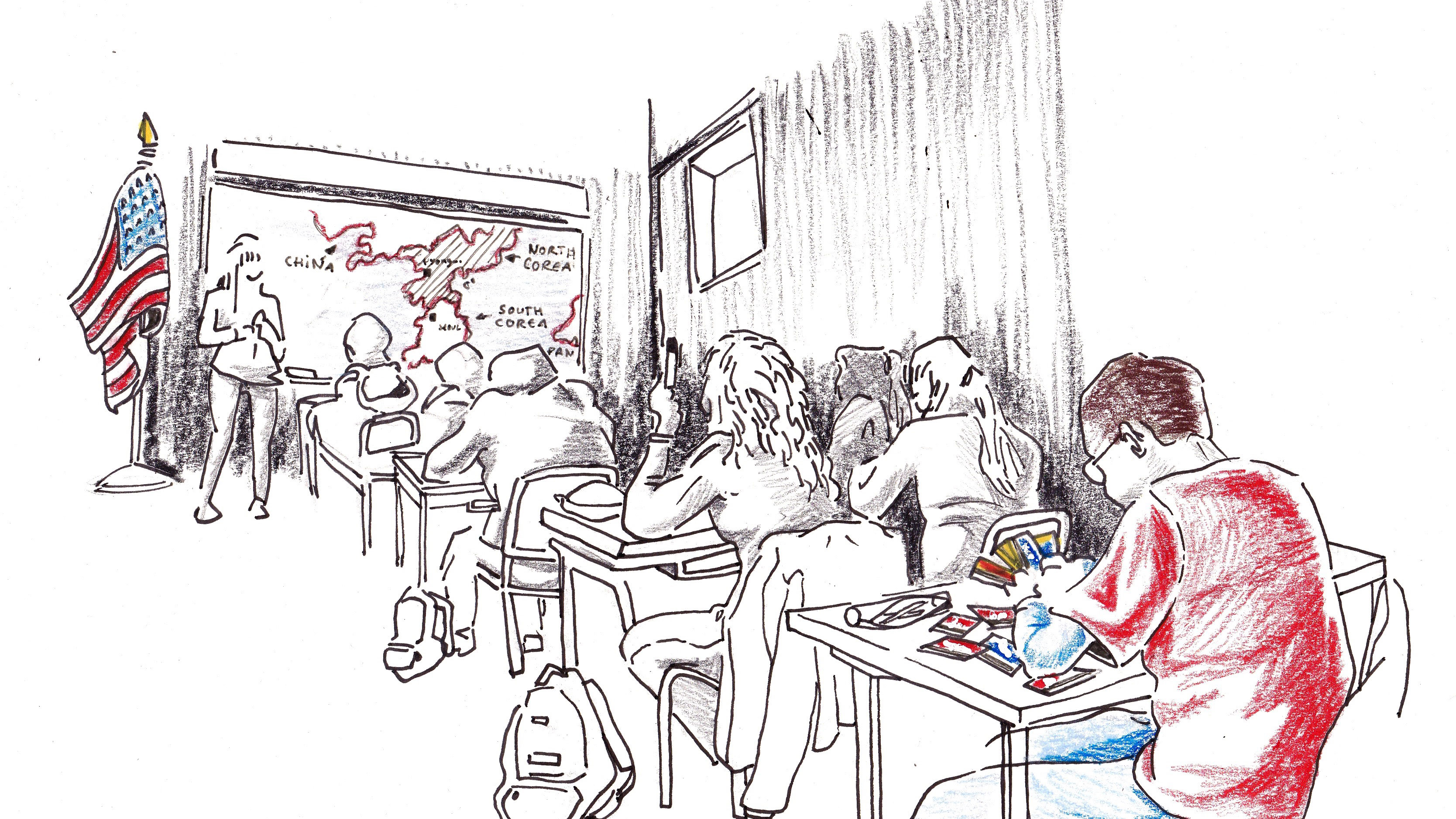 Illustration d'une classe Américaine, sur le conflit qui oppose les États-Unis à la Corée du Nord