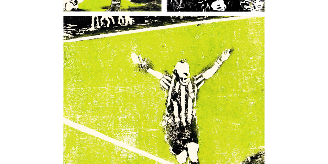 Gravures de Manor Askenazi sur le thème de l'arbitrage vidéo dans le football.