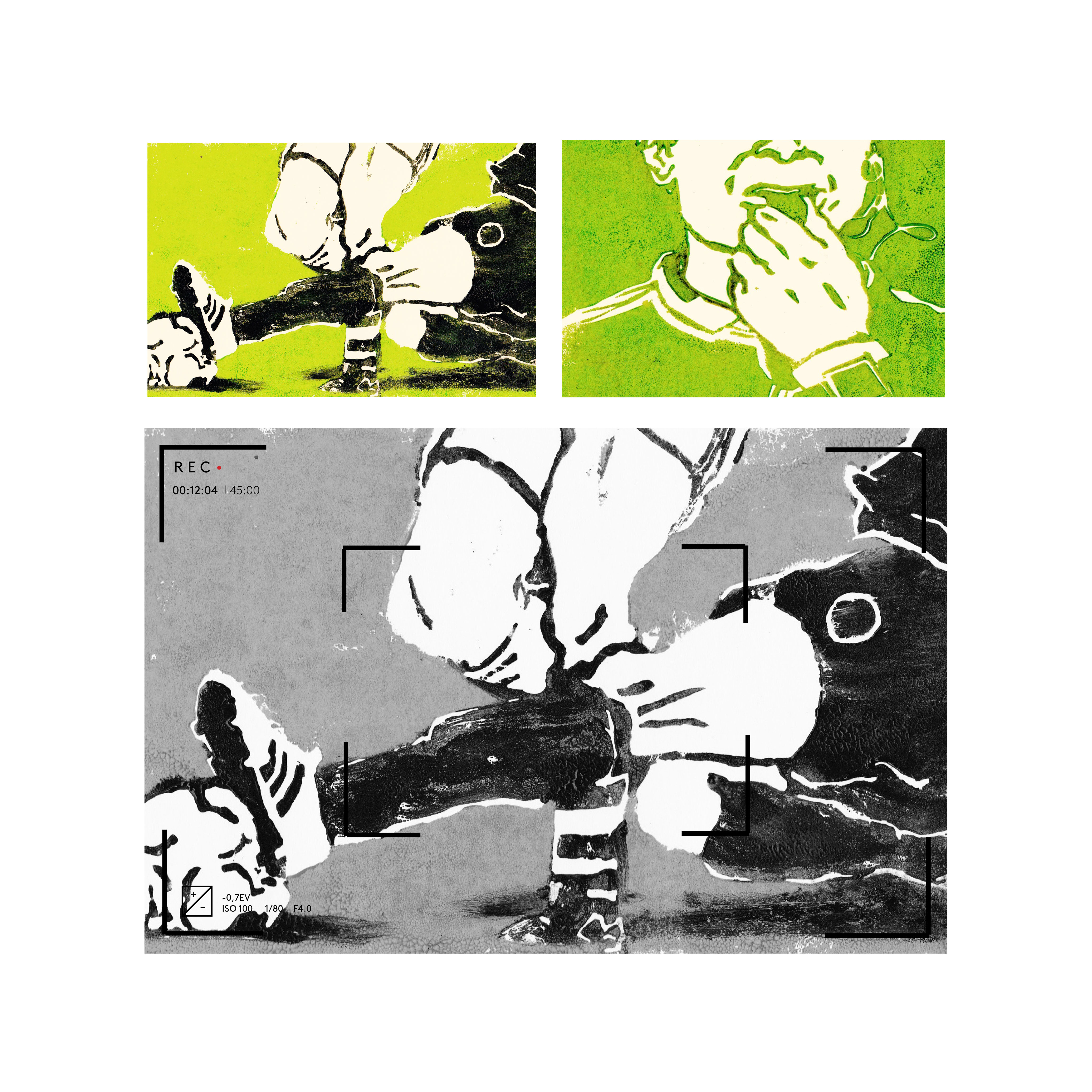 Gravures de Manor Askenazi sur le thème de l'arbitrage vidéo dans le football.