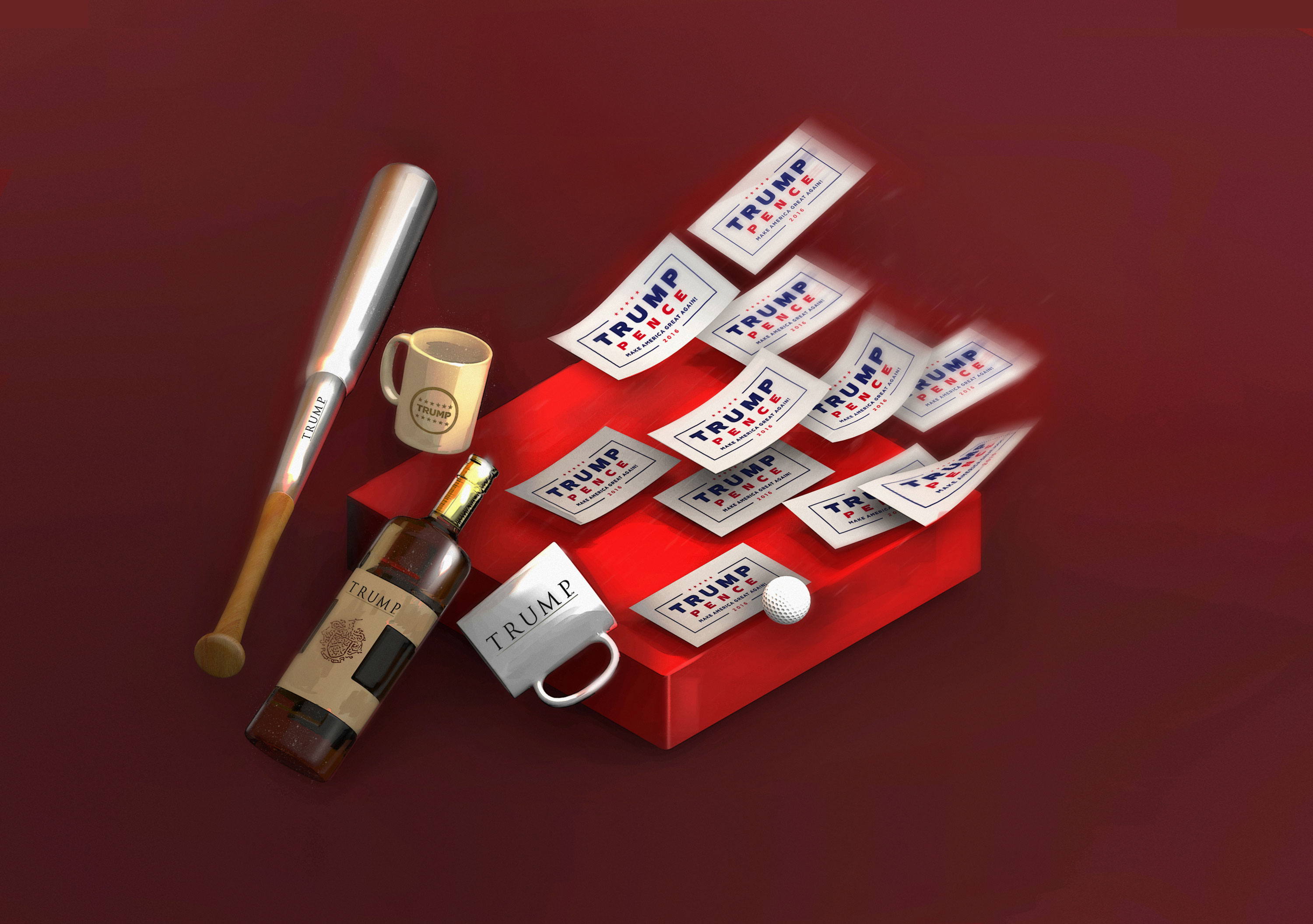 Illustrations de Paul Colombat sur Trump, une marque à la maison blanche. Avec les intervention de Benoît Heilbrunn et d'Havas Paris.