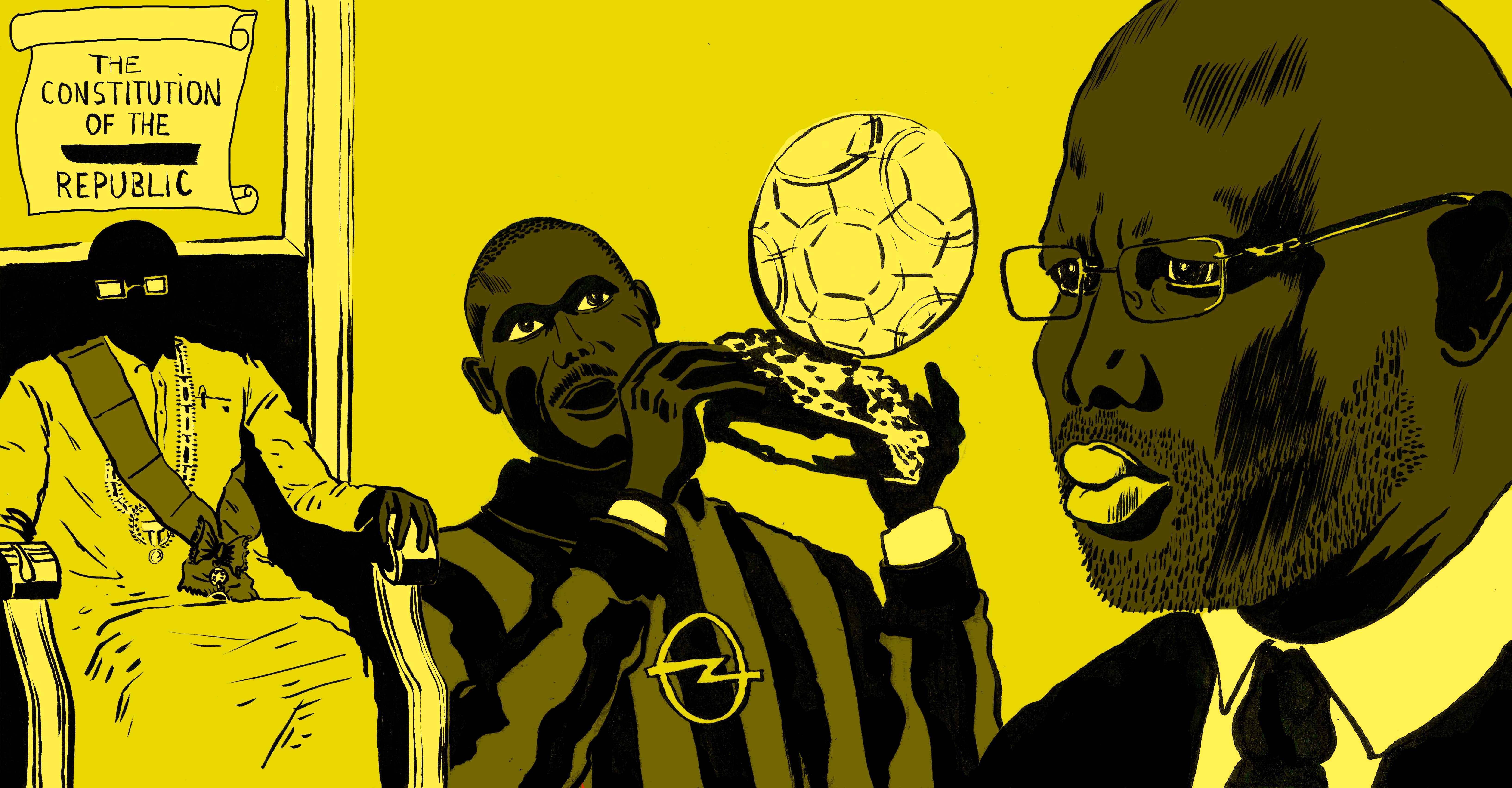 George Weah, de Ballon d'or à président du Libéria. Illustrations d'Eric Vanderhaegen.